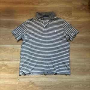 2000s Polo Ralph Lauren Grey/White Striped Polo Shirt Men’s Large 100% Cotton